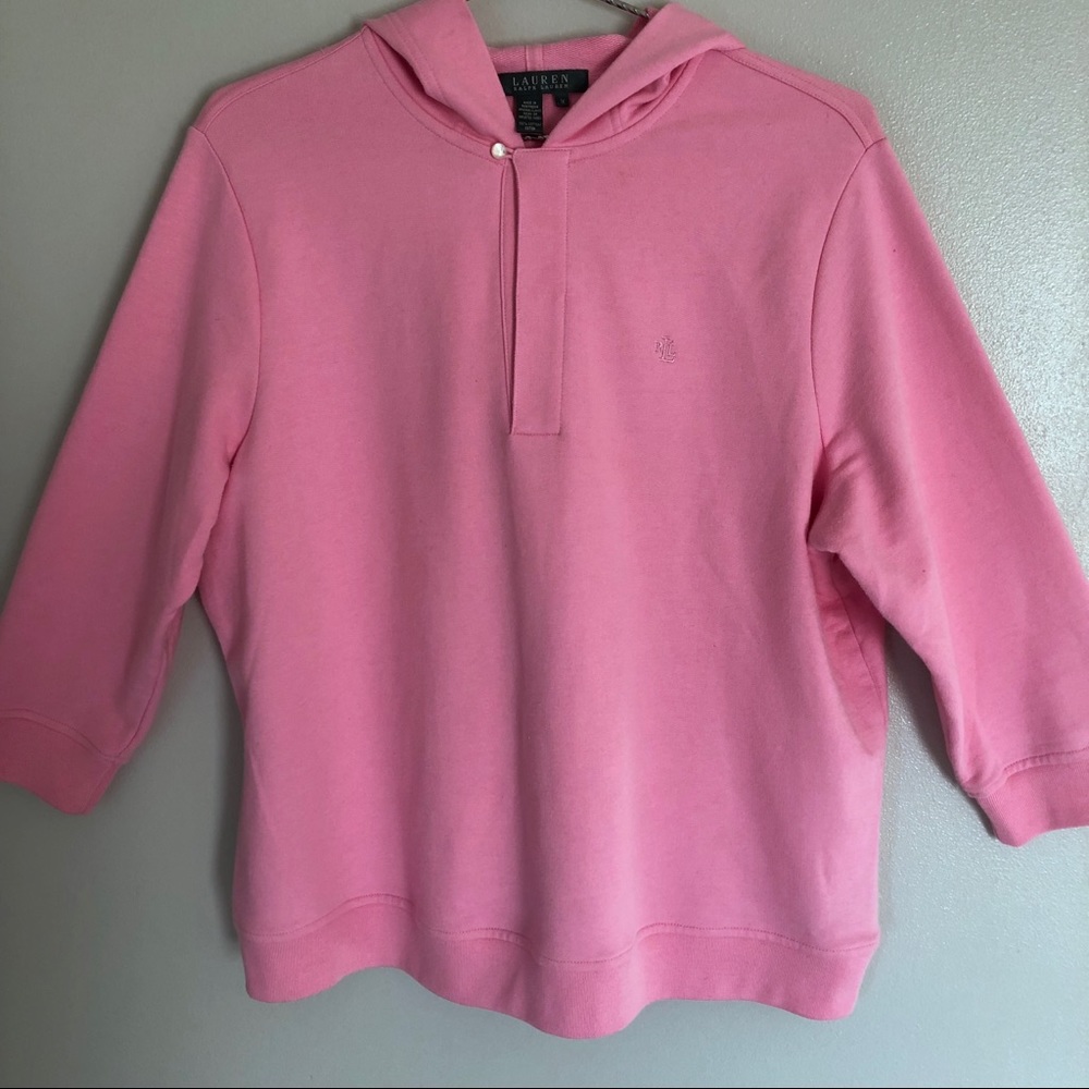 Lauren Ralph Lauren Pink 1/4 Sleeve Hoodie - Picture 1 of 5